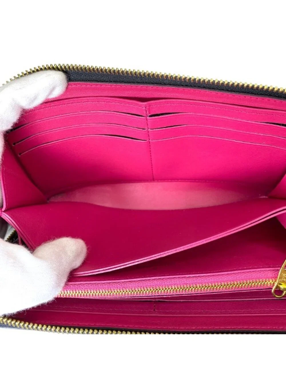 Louis Vuitton Comete Wallet Portefeuille L-shaped Zipper Leather Black Pink